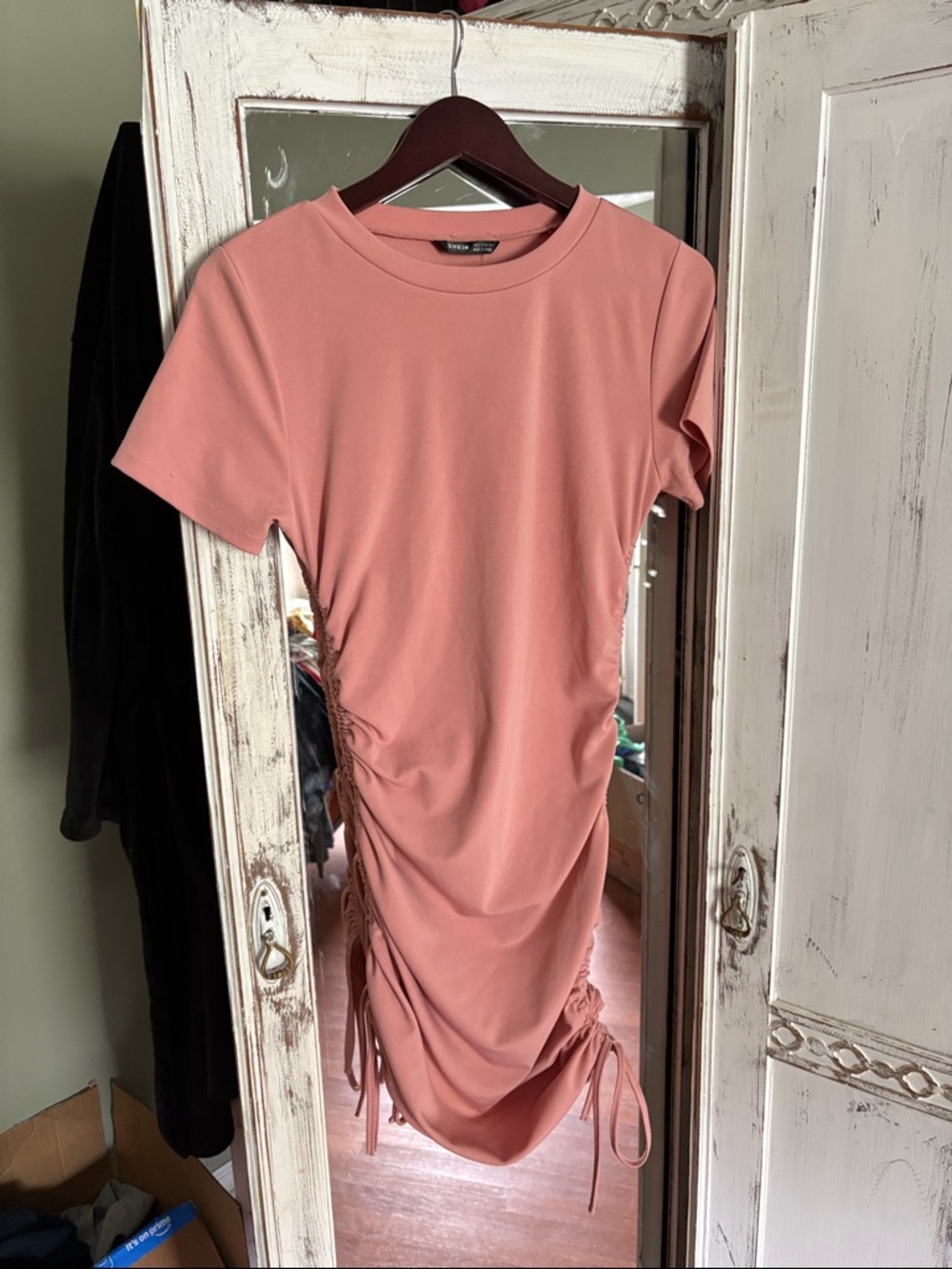 SHEIN Dusty Rose Ruched Side-Tie Mini Dress